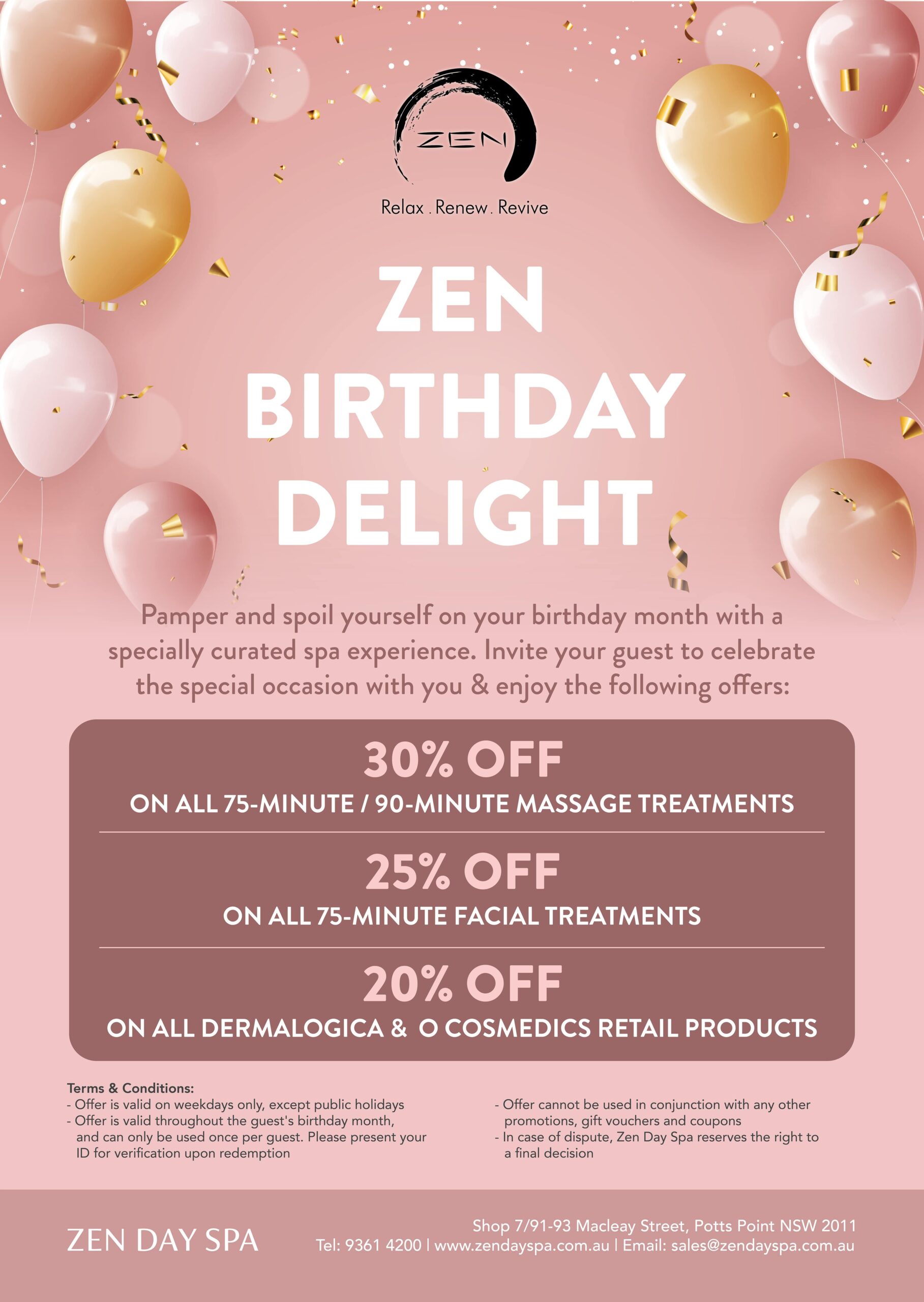 Zen Birthday Delight promotion at Zen Day Spa