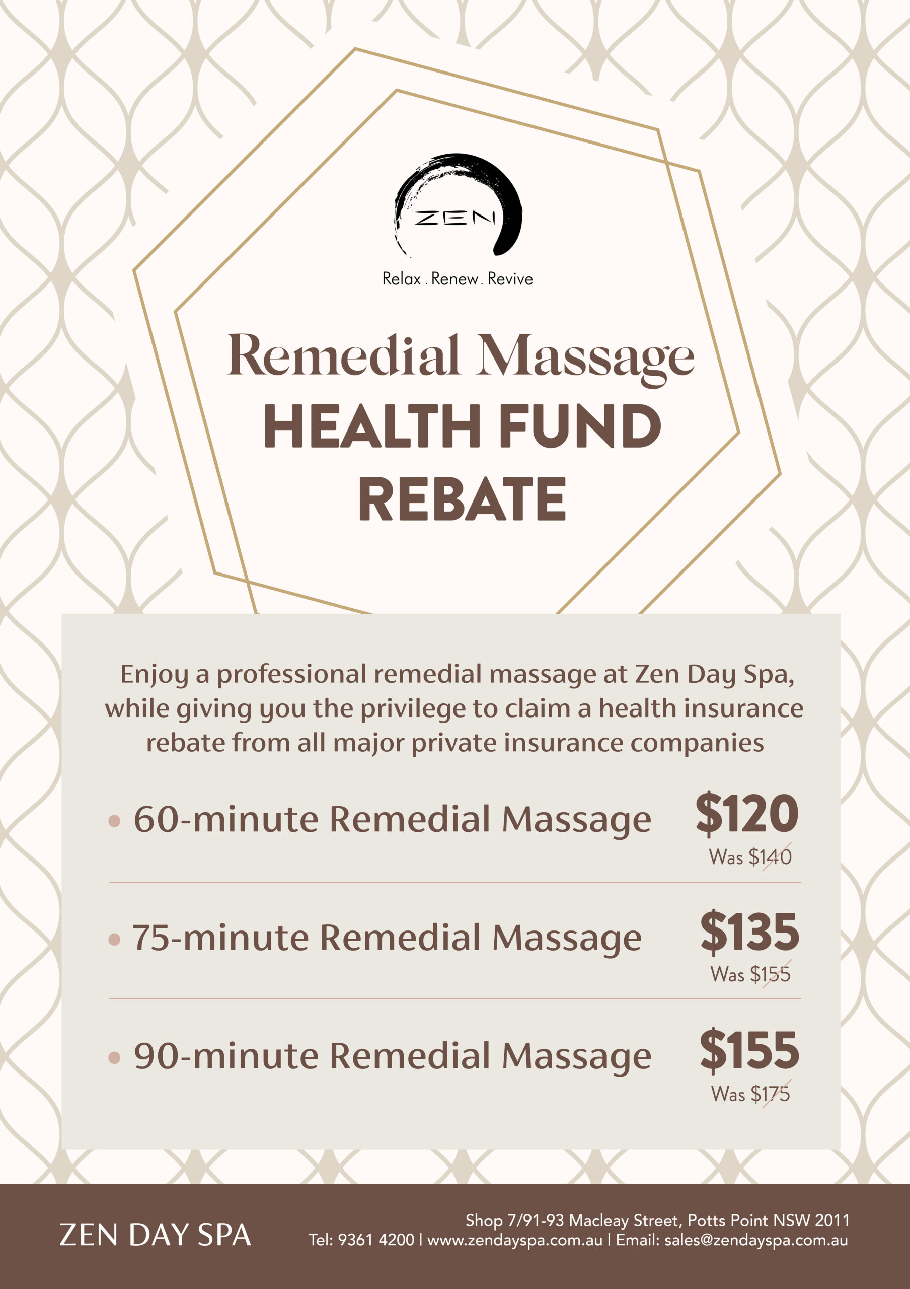 Remedial Massage health fund rebate promotion at Zen Day Spa