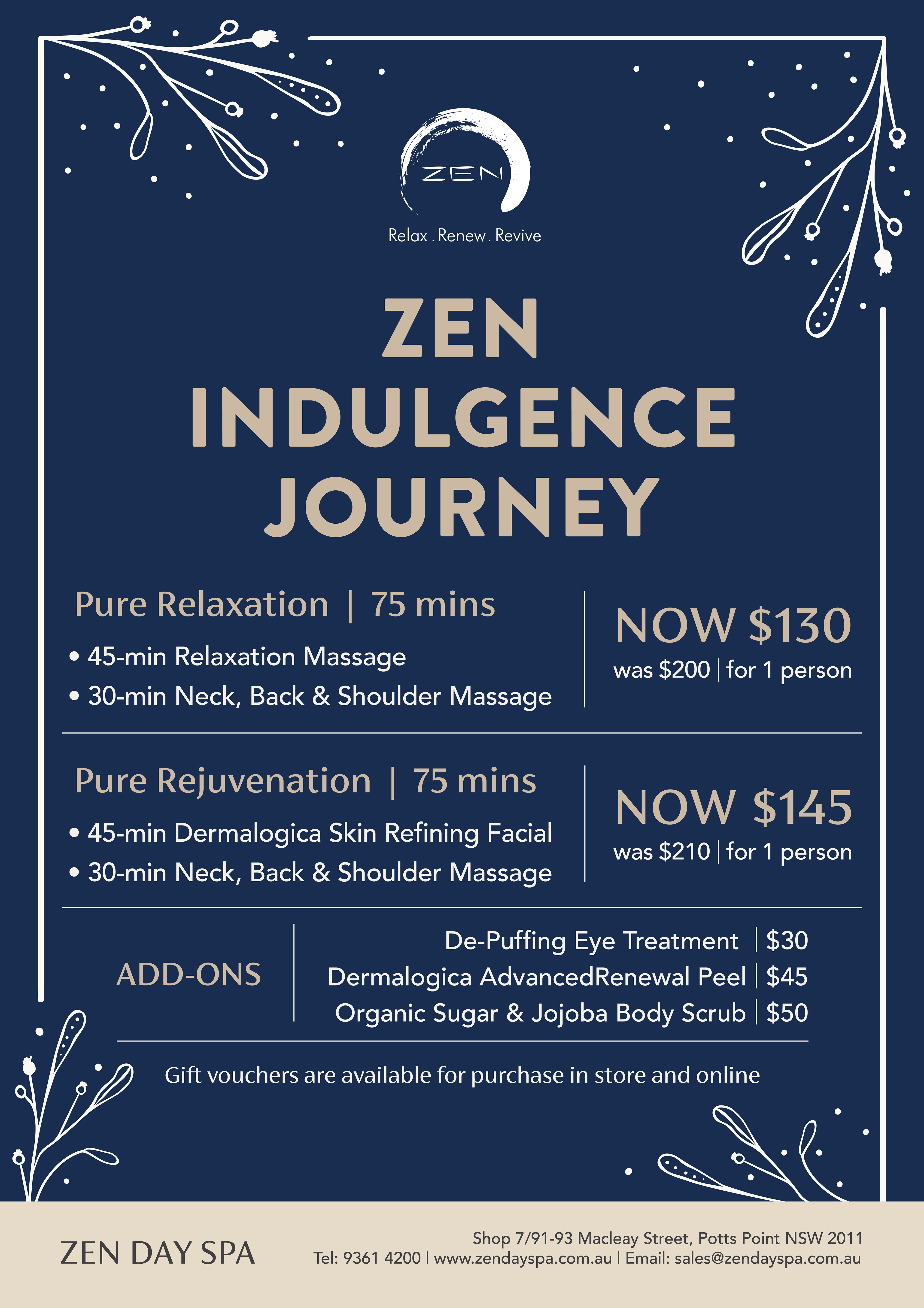 Zen Indulgence Journey — massage & facial packages at Zen Day Spa, Potts Point Sydney