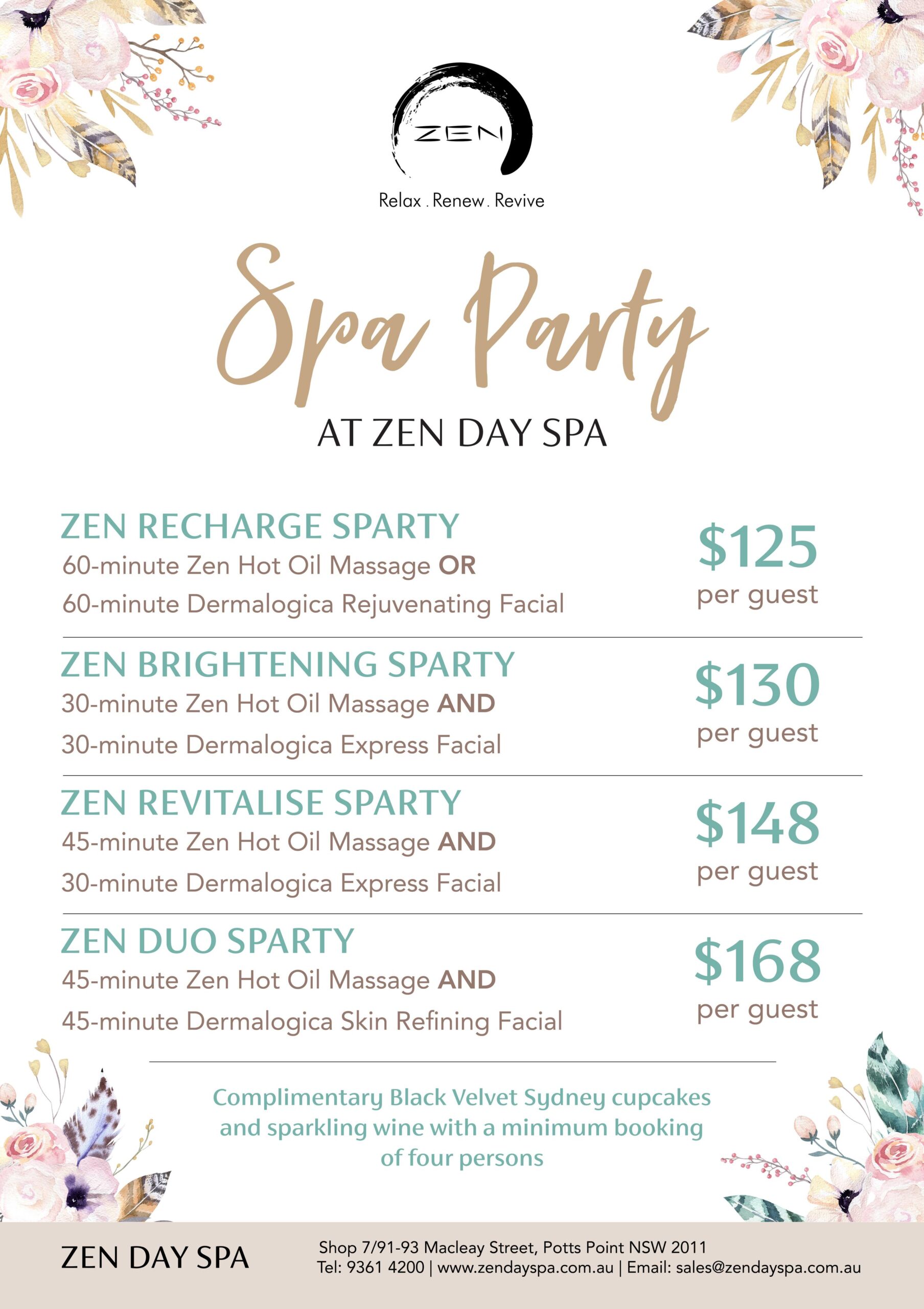 spa party packages - zen day spa