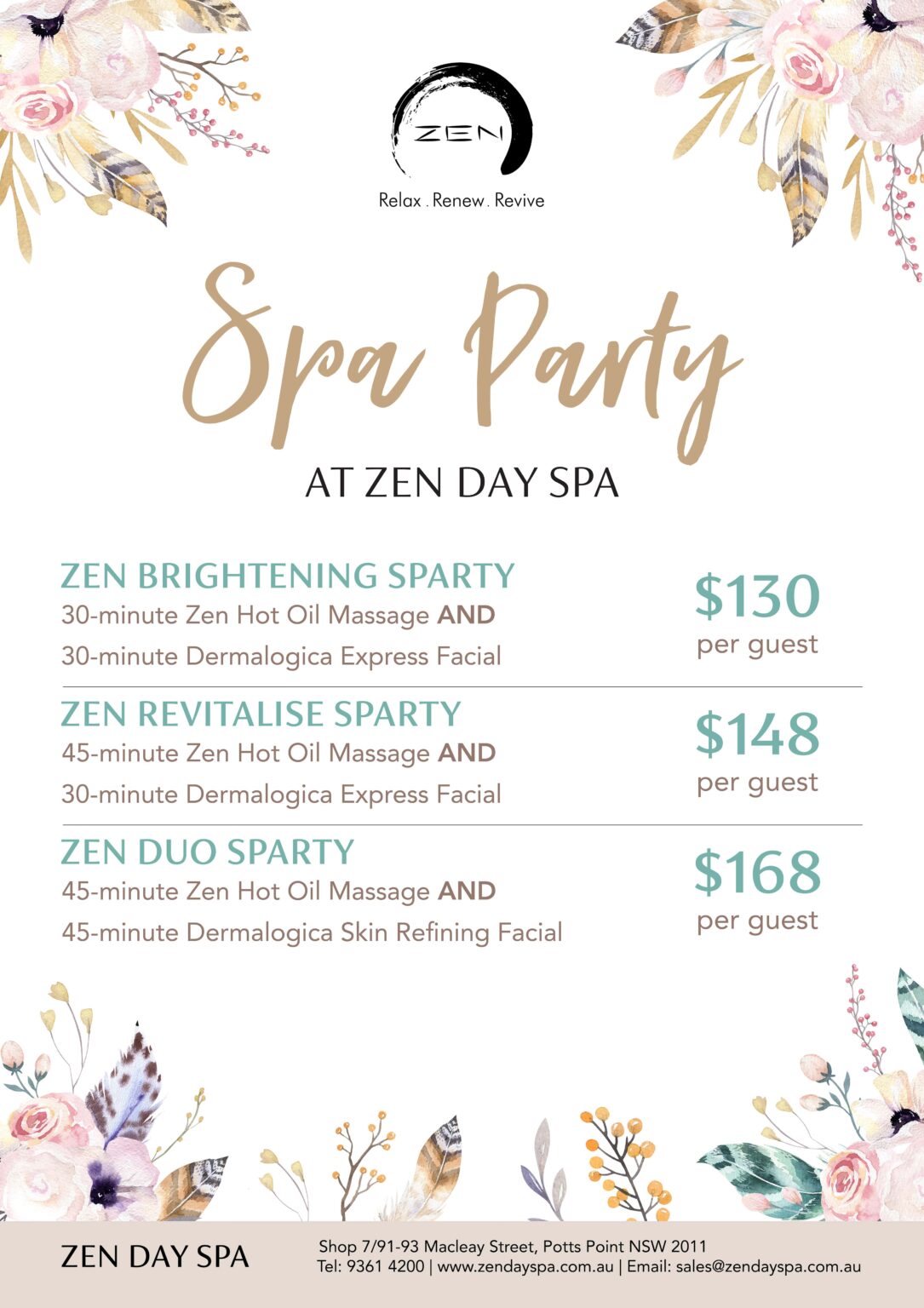 Hens / Group Spa Day Packages Zen Day Spa