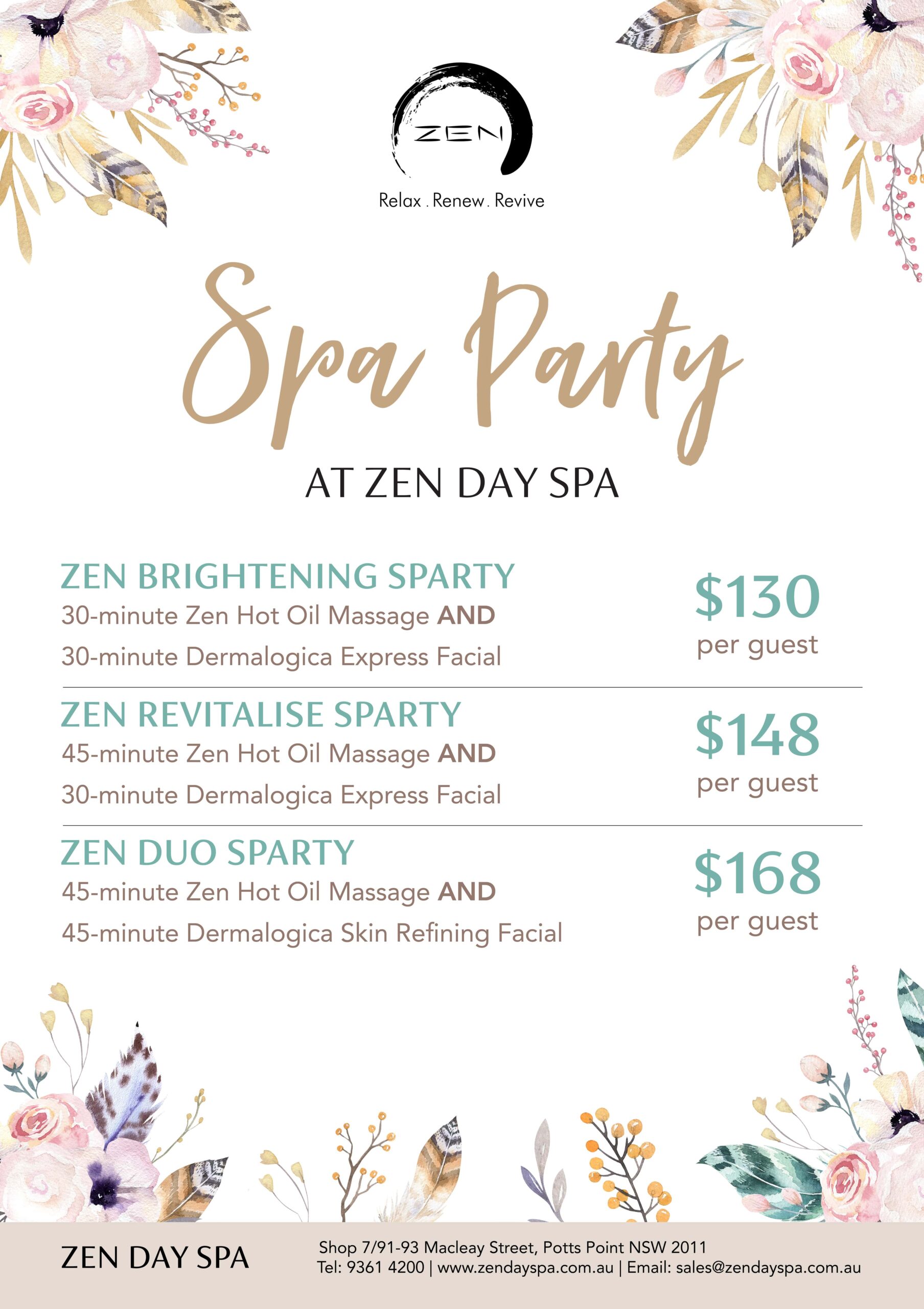 Hens / Group Spa Day Packages Zen Day Spa