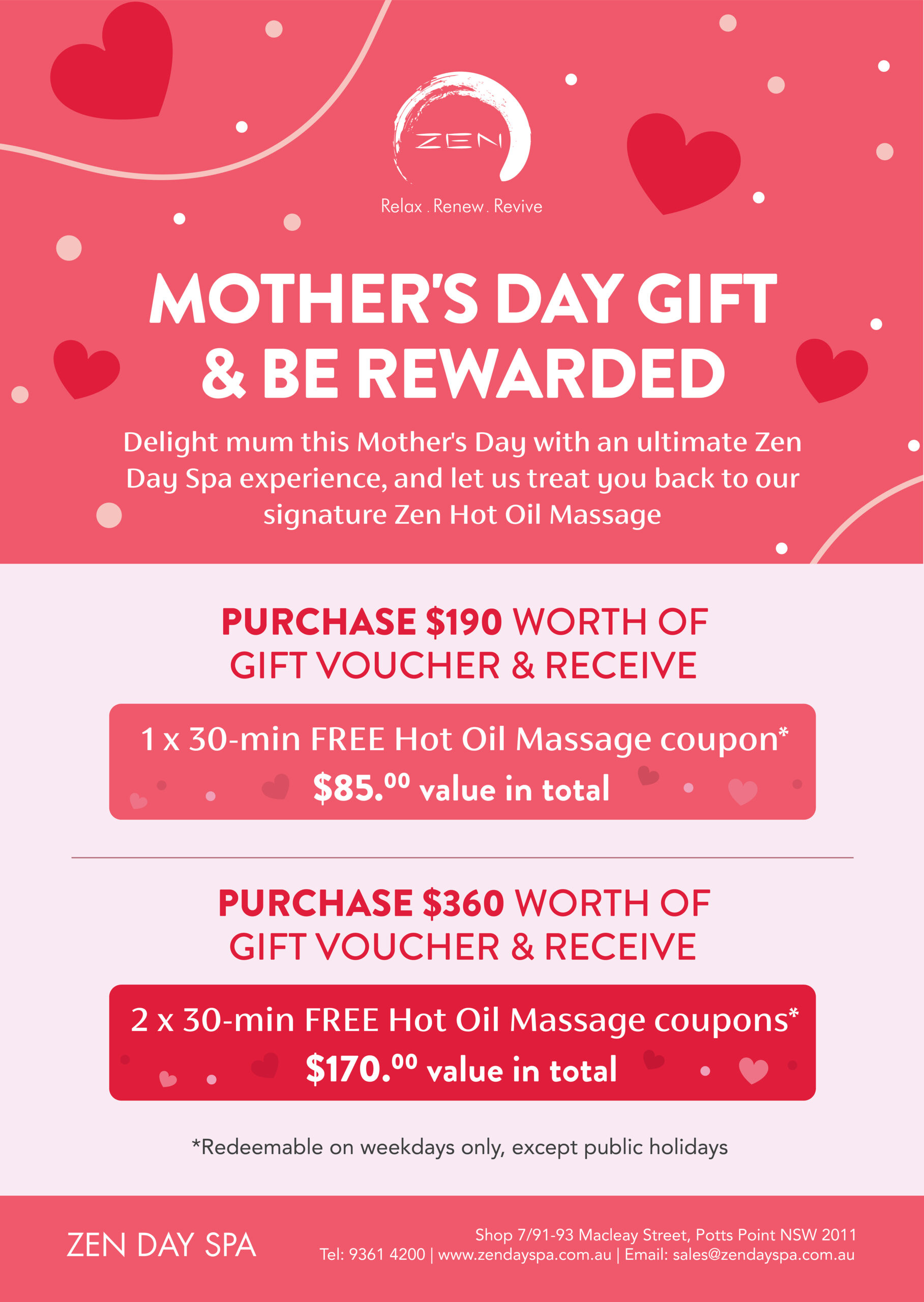 Mother's Day Gift Voucher Sale 2024 - Zen Day Spa